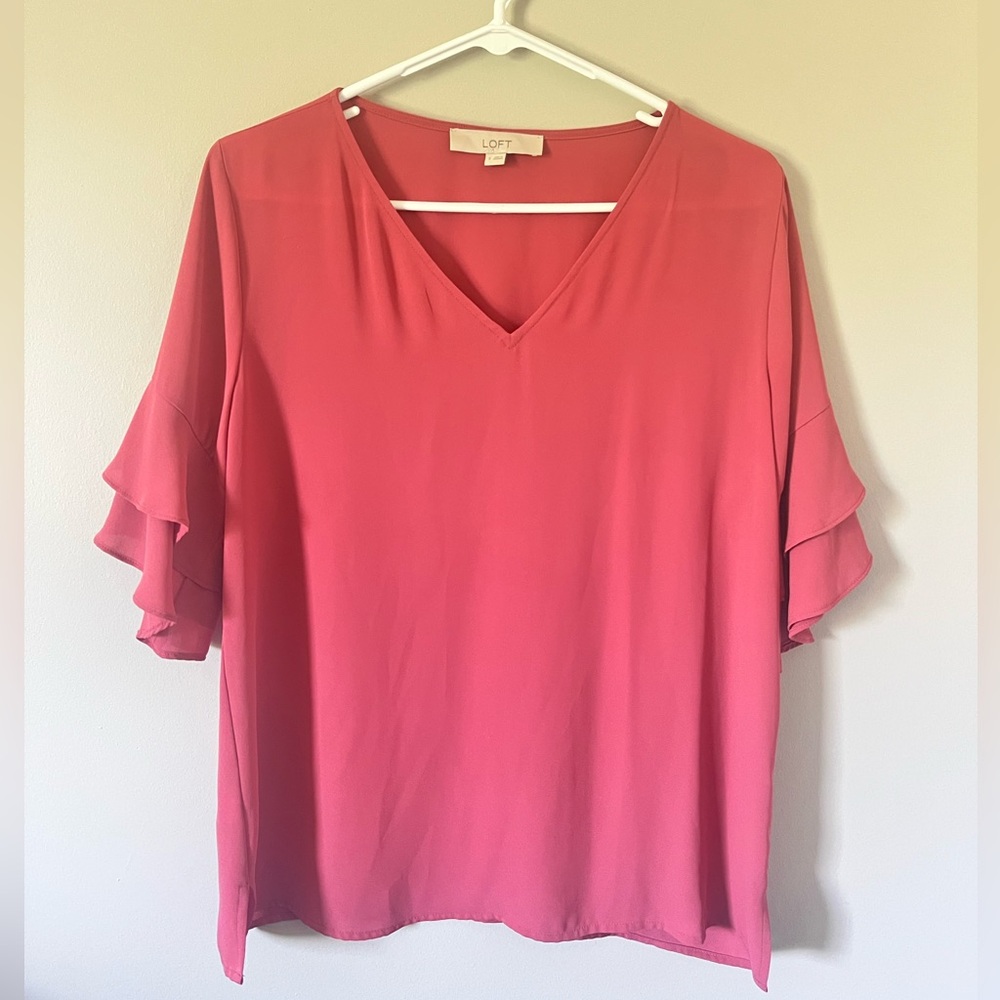 LOFT Women's Coral Ruffle Sleeve Blouse